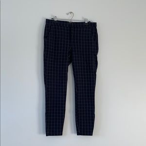 ICHI navy grid print slim fit pant
